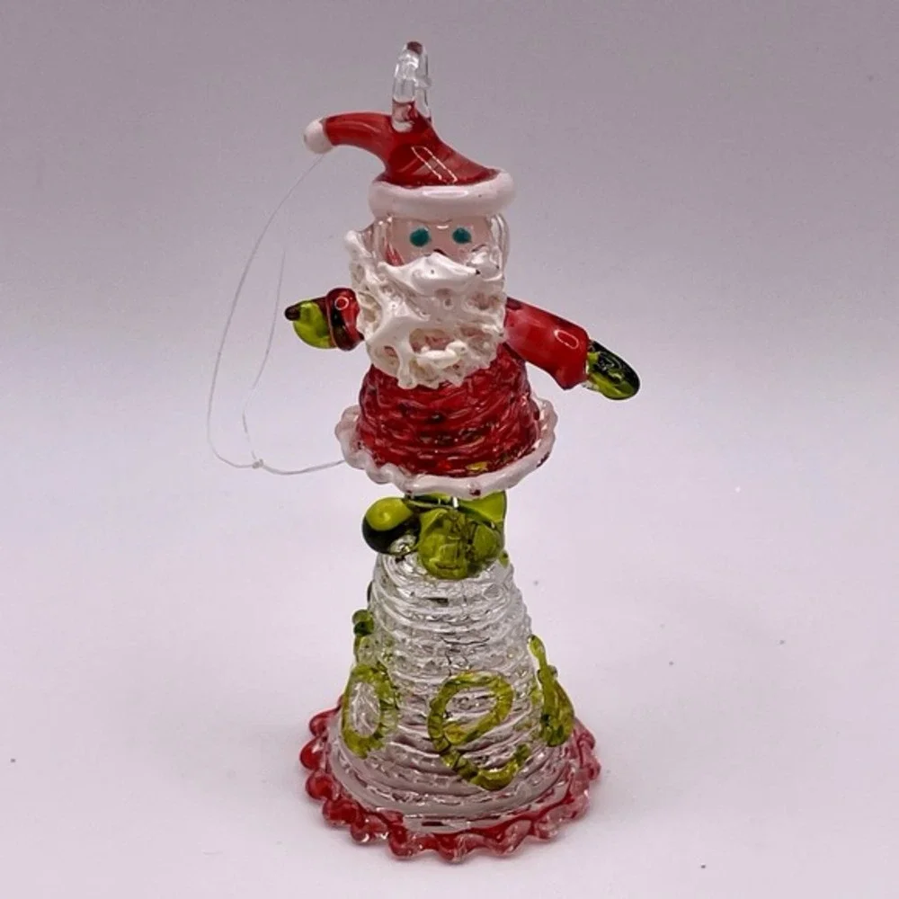 Vintage Hand Blown Spun Art Glass Santa Bell Noel‎ Christmas Ornament